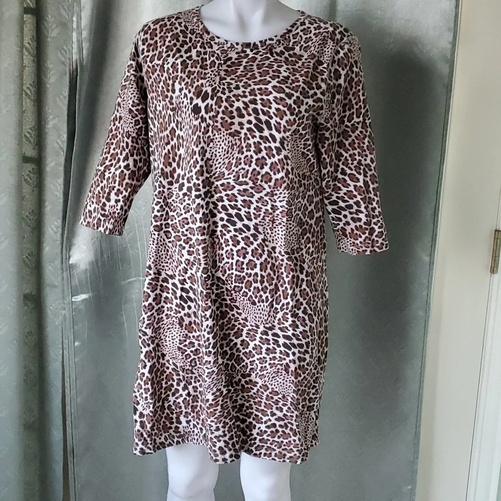 Tyler Boe Alexa Womens Pink Leopard Animal Print A Line Dress Cotton size Small - Picture 2 of 4